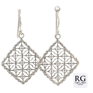 925 FILIGREE DIAMOND SHAPE DROP EAR - 37X20 - 2.8g <br/>M12562