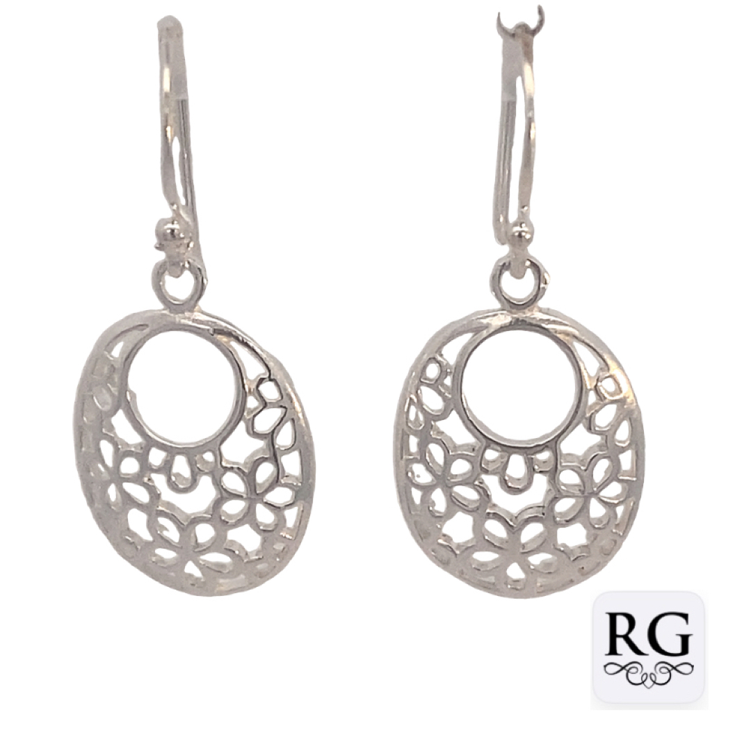 925 FILIGREE FLOWERS OVAL DROP EAR - 30X13 - 2.2g <br/>M12573