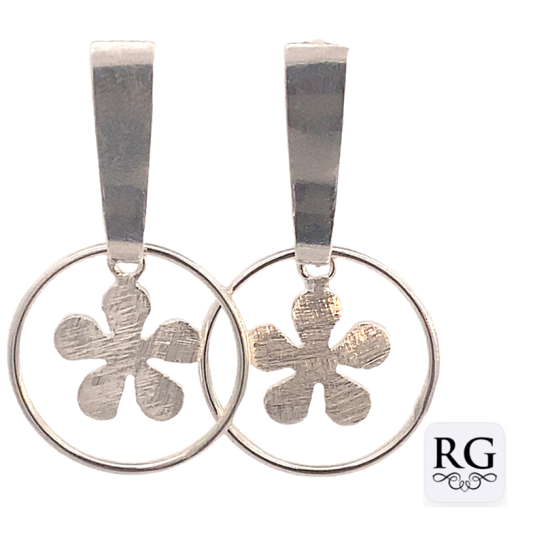 925 SCRATCH FLOWER CIRCLE+BAR DROP EAR 39X22 5.4g <br/>M12586