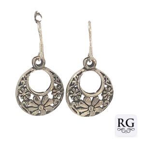 925 OXI FLOWER ETCHED OPEN CIRCLE EAR - 33X17 4.7g <br/>M12599