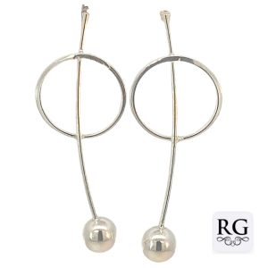 925 CIRCLE ON CURVE BAR+BALL DROP EAR - 56X20 5.8g <br/>M12600