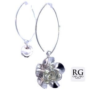 925 3D FLOWER DROP V-LOOP EARRINGS - 46X18 - 6.3g <br/>M12602
