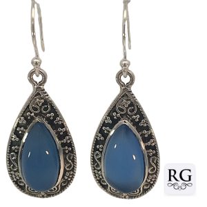 925 OXI BLUE CHALCEDONY T/DROP BOHO EAR - 43X16 <br/>M12609BC