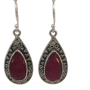 925 OXI RED AGATE T/DROP BOHO EARRING - 43X16 <br/>M12609R