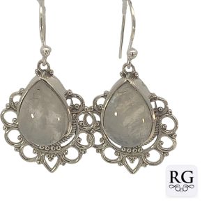 925 MOONSTONE TEARDROP FILIGREE BOHO EAR - 37X20 <br/>M12611M