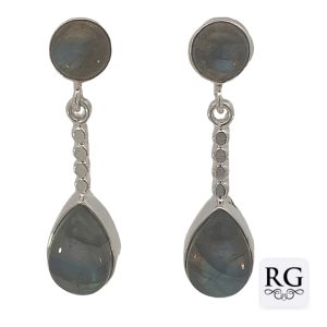 925 LABRADORITE RND+T/DROP BOHO DROP EAR - 34X10 <br/>M12612L