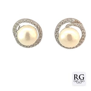 925 WHITE FW PEARL CZ PAVE HALO STUDS - 12MM  3.5g <br/>M12620