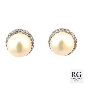 925 WH FW PEARL CZ PAVE HALO STUDS - 11MM 3.8g <br/>M12622