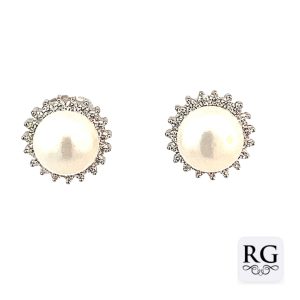 925 WHITE FW PEARL CZ PAVE HALO STUDS - 12MM  3.6g <br/>M12623