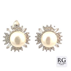 925 WH FW PEARL+RND+BAG CZ PAVE LATCH BACK EAR   <br/>M12624