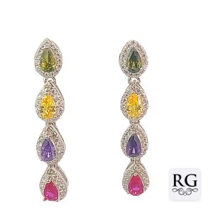 925 MULTI COLOR CZ PAVE TDROP DANGLE EAR - 33X6 4g <br/>M12633