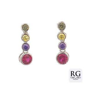 925 MULTI COL CZ PAVE TUBE SET DROP EAR  20X6 2.6g <br/>M12636