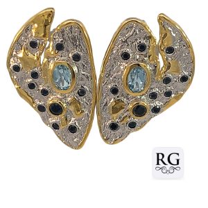 925 GL PL BLUE TOPAZ+BL SPINEL SHIELD EAR - 32X19 <br/>M12639