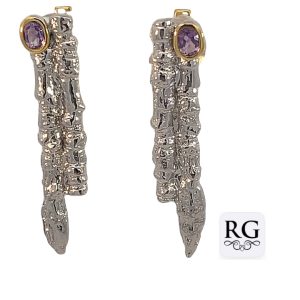 925 GL PL OVAL AMETHYST DBL SPIKEY DROP EAR 36X7 <br/>M12640