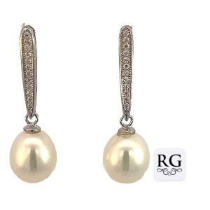 925 WH FW PEARL CZ PAVE BAR DROP EAR - 29X9 - 3.7g <br/>M12641