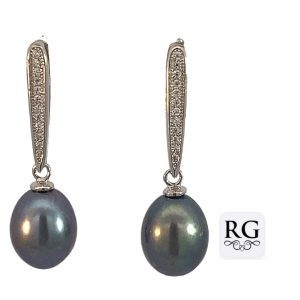 925 BL FW PEARL CZ PAVE BAR DROP EAR - 29X9 - 3.9g <br/>M12642
