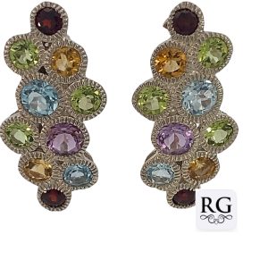 925 MULTI GEMSTONE CLUSTER LEVER BACK LATCH <br/>M12645