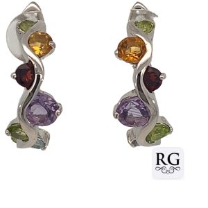 925 MULTI GEMSTONE WAVY LEVER BACK LATCH EAR  20X8 <br/>M12646
