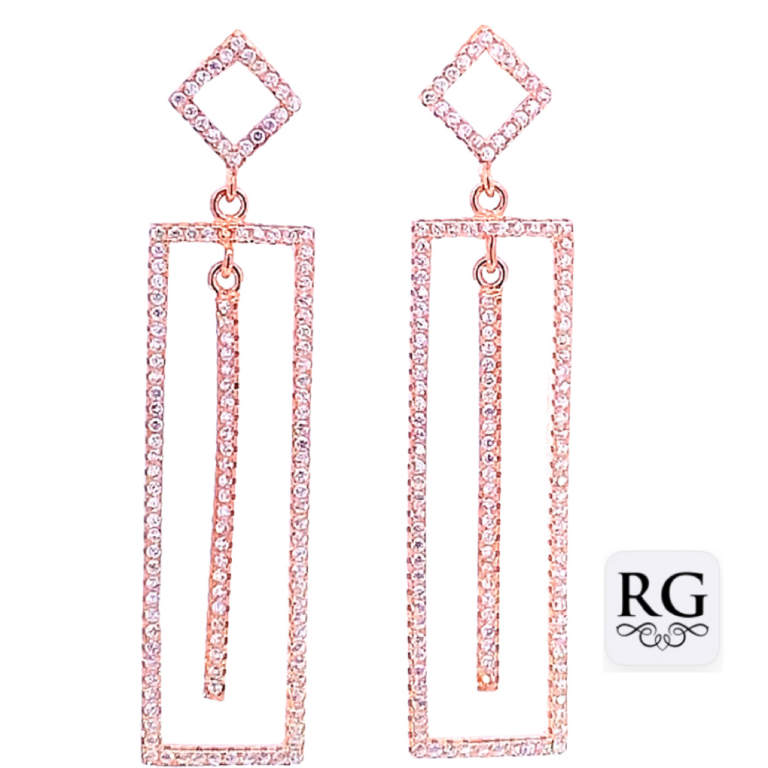 925 RG PL CZ PAVE OUTLINE RECT DROP EAR 51X11 7.6g <br/>M12654