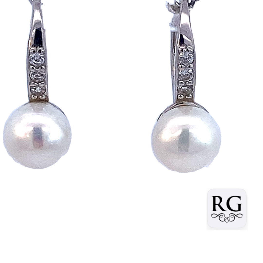 925 FW PEARL CZ PAVE LEVER BACK EAR - 19X8 - 3.48g <br/>M12657