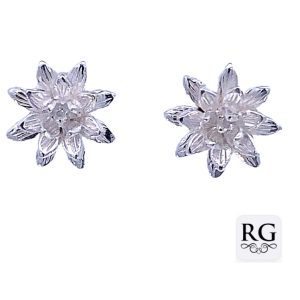 925 ETCHED PEONY FLOWER STUDS - 11MM - 2.2g <br/>M12664