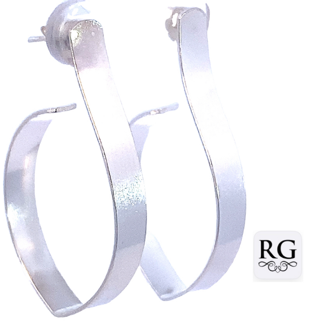 925 FLAT FANCY OVAL HALF HOOP EAR - 38X5 - 4.3g <br/>M12676 - Image 2