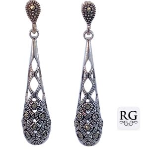 925 OXI FILIGREE MARCASITE TEARDROP EAR  45X9 5.4g <br/>M12680