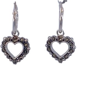 925 MARCASITE OUTLINE HEART SLEEPERS  12X1.3+14X12 <br/>M12683