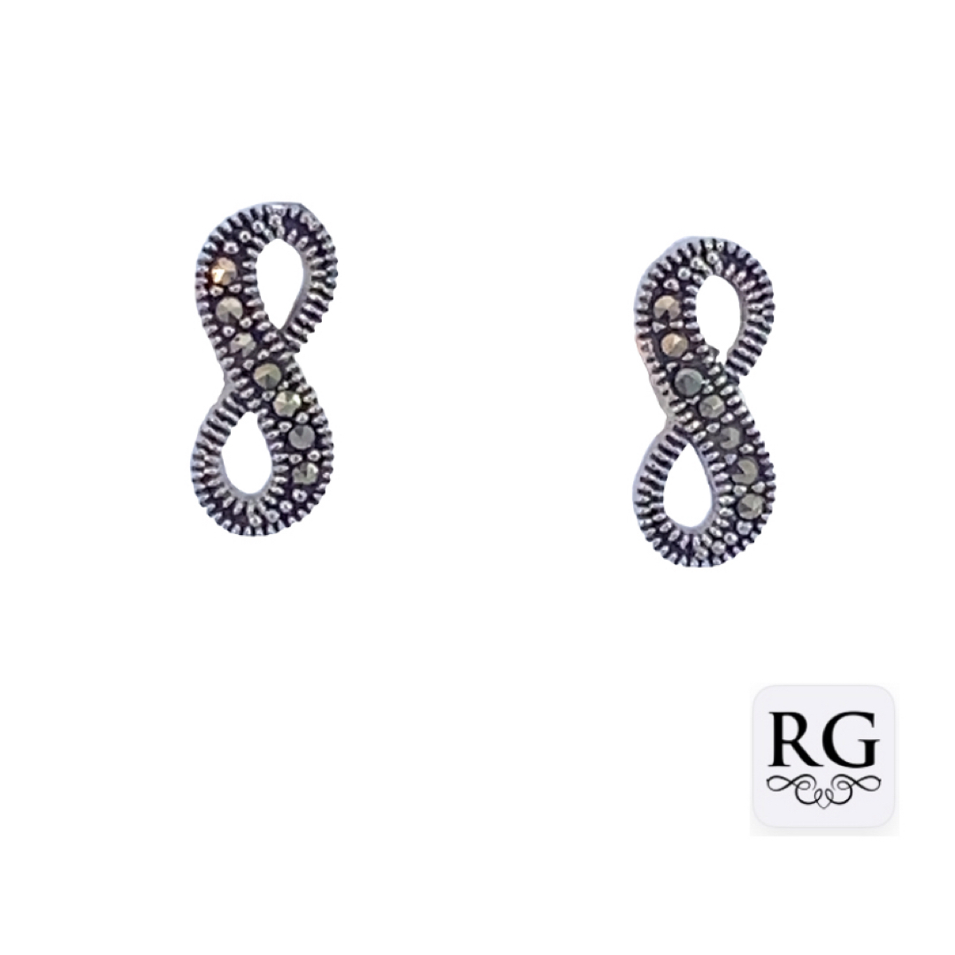 925 MARCASITE OPEN CUT INFINITY STUDS - 6X13 1.4g <br/>M12688