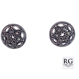 925 MARCASITE VINTAGE FLOWER RND STUDS  10MM 1.96g <br/>M12690