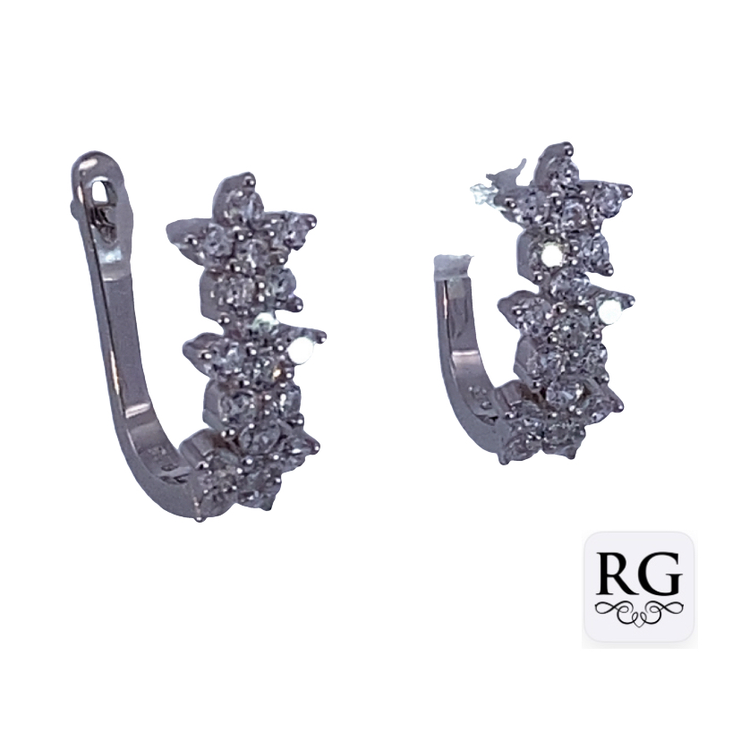 925 TRIP CZ PAVE FLOWERS OVAL HINGE HOOPS - 16X6 <br/>M12731 - Image 2