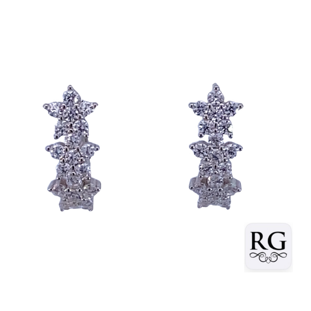 925 TRIP CZ PAVE FLOWERS OVAL HINGE HOOPS - 16X6 <br/>M12731