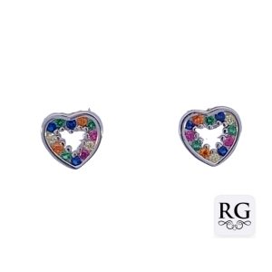 925 MULTI COL CZ PAVE OUTLINE HEART STUDS 8X8 1.2g <br/>M12736