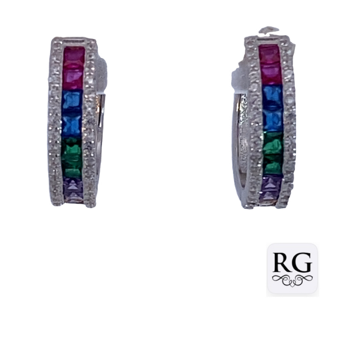925 MULTI COLOR RND+SQ CZ PAVE HUGGIES - 16X4 3.3g <br/>M12738