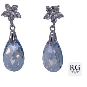 925 CZ PAVE FLOWER TDROP SWAROVSKI EAR - 30X10 3.9 <br/>M12740