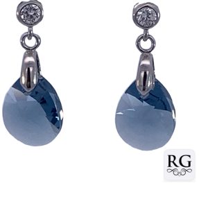 925 RND CZ BLUE TDROP SWAROVSKI EAR - 24X9 - 2.2g <br/>M12742