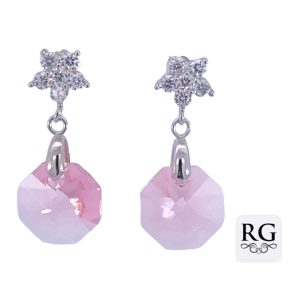 925 CZ PAVE FLOWER PINK OCTOGON SWAROVSKI EAR <br/>M12745