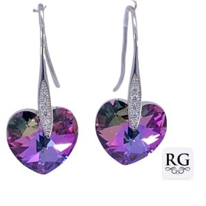 925 MYSTIC SWAROVSKI HEART DROP EAR - 33X14 - 3.7g <br/>M12746