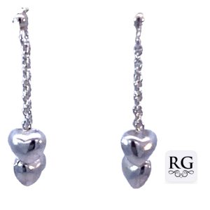 925 DBL HEARTS ON CHAIN DANGLE EAR - 21X5 - 1.4g <br/>M12756
