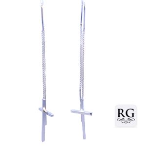 925 PLAIN CROSS ON THREADER EARRINGS - 66X11  1.9g <br/>M12757
