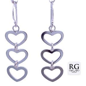 925 TRIP OUTLINE HEARTS DROP EAR - 40X12 - 2.2g <br/>M12761