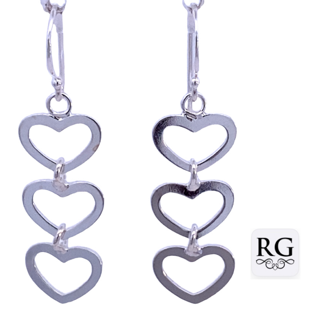 925 TRIP OUTLINE HEARTS DROP EAR - 40X12 - 2.2g <br/>M12761