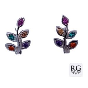 925 MULTI COL CZ PAVE LEAF VINE HUGGIES 16X9 1.95g <br/>M12762