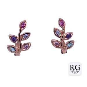 925 RG P MULTI COL CZ PAVE LEAF VINE HUGGIES 16X9  <br/>M12762R