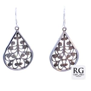 925 OXI MILLGRAIN SPIRAL TEARDROP EAR - 49X24 - 7g <br/>M12766