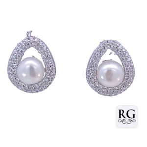 925 FW PEARL CZ PAVE TDROP HALO HUGGIES 14X11 3.7g <br/>M12784