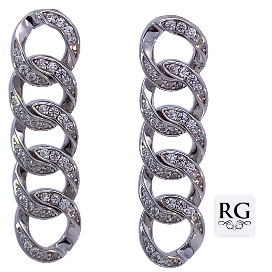 925 CZ PAVE OVAL CHAIN LINK DROP EAR - 37X10 8.4g <br/>M12789