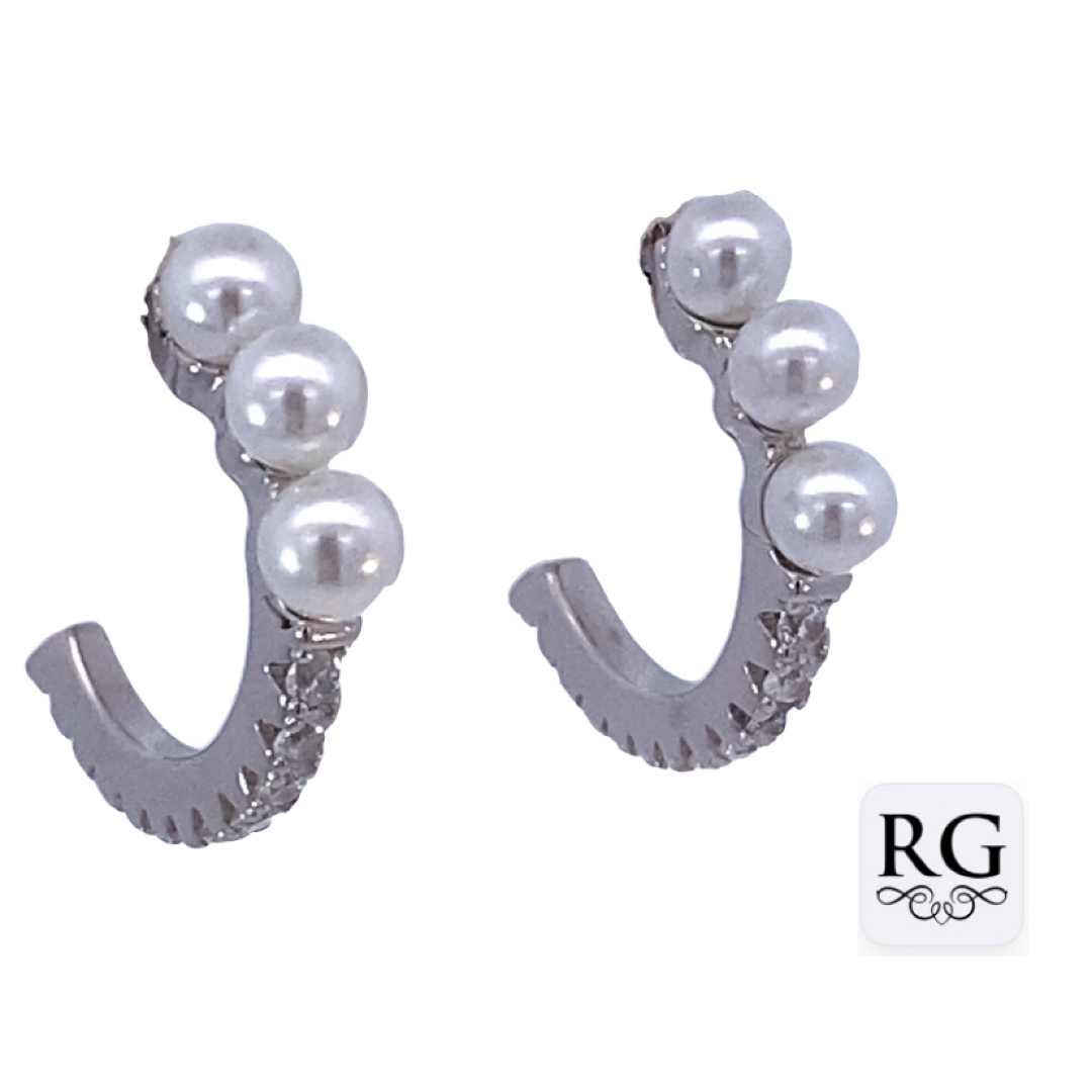 925 CZ PAVE+WH BEADS HALF HOOPS - 20X4 - 2.95g <br/>M12791 - Image 2