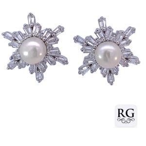 925 FW PEARL+BAG CZ PAVE STARBURST STUDS - 17MM <br/>M12793