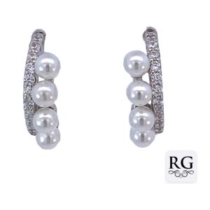 925 CZ PAVE+WH BEADS HALF HOOPS - 17X5 - 3.6g <br/>M12796